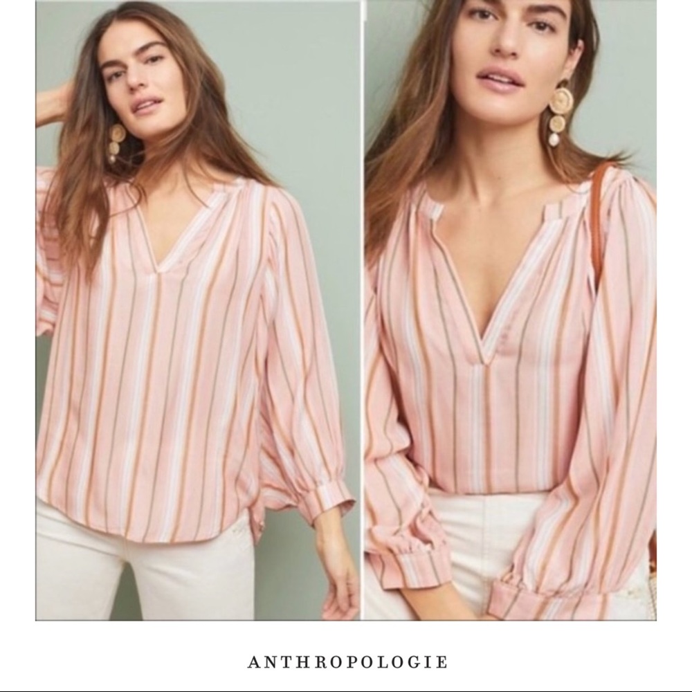 Anthropologie Maeve Byron Striped Peasant Blouse Top